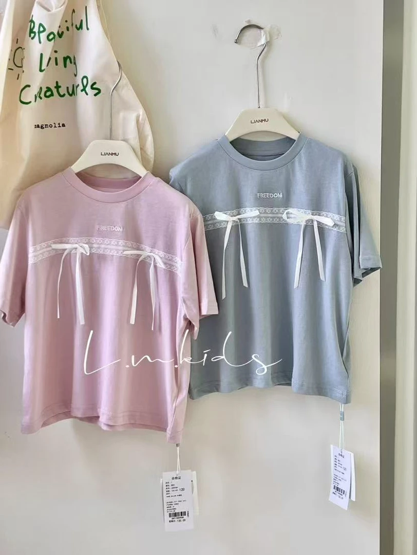 【恋沐｜立体蕾丝蝴蝶结 冰感软糯 】女童夏季短袖 27068