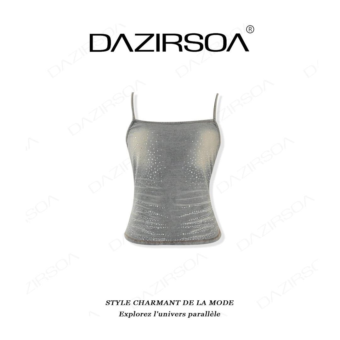 DAZIRSOA/达姿“西西里午后”时尚百搭拼接烫钻洋气牛仔背心 X180