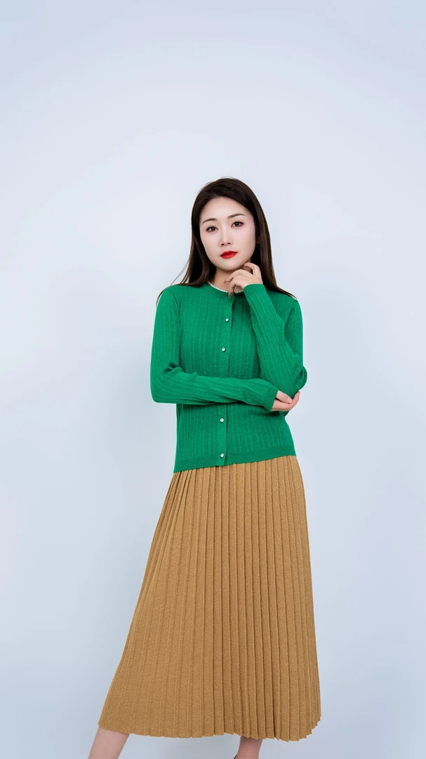 ZHENTISIMAN/CA5003 轻奢高定 意大利水晶纱修身长袖 圆领开衫