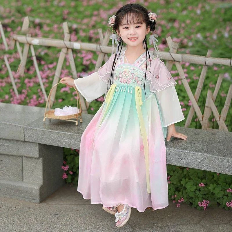 女童汉服古装2025新款春秋夏季古风公主裙古典舞演出服超仙唐装裙