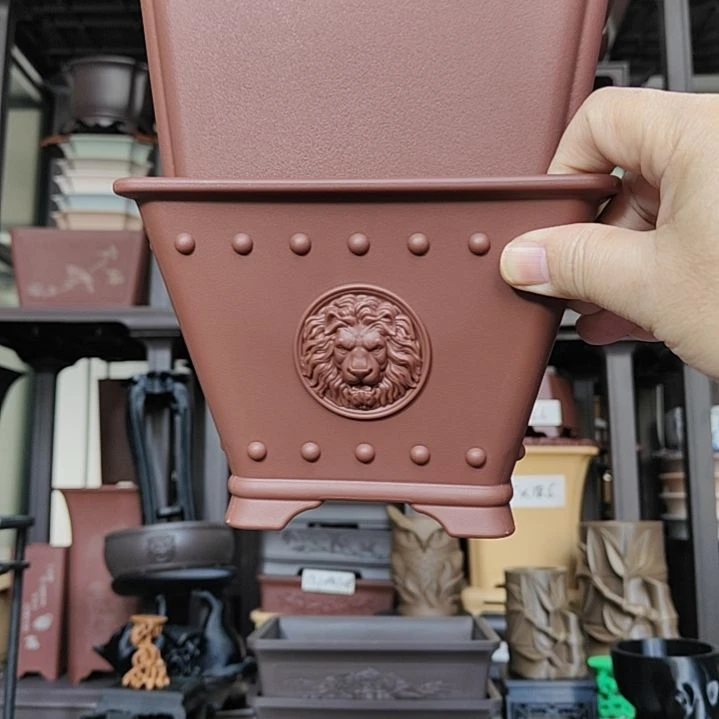 心***念5只17.5*13.5+5只19.5*11.7兽头鼓钉四方盆红色