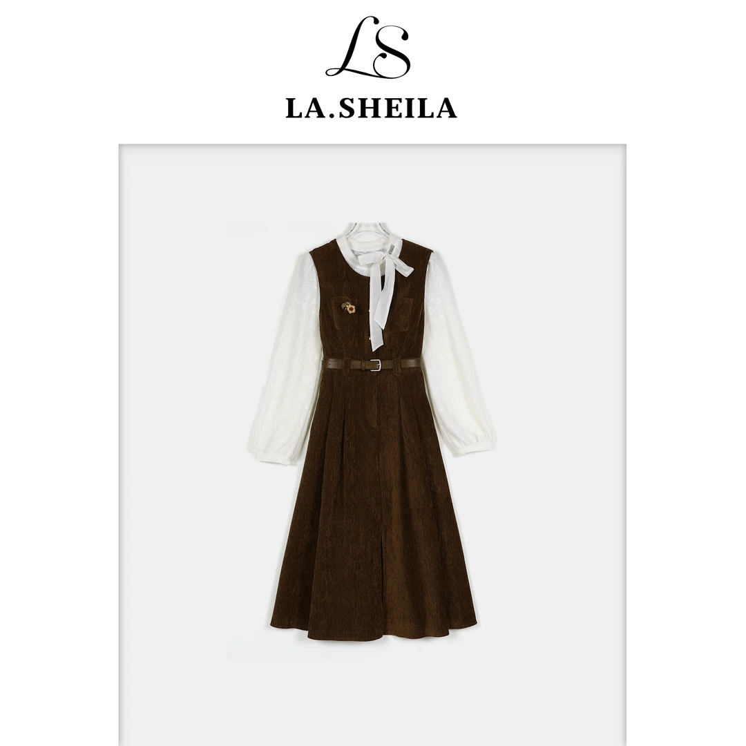 LA.Sheila送腰带 系带衬衫领无袖连衣裙套装253-TZ/1023-95813