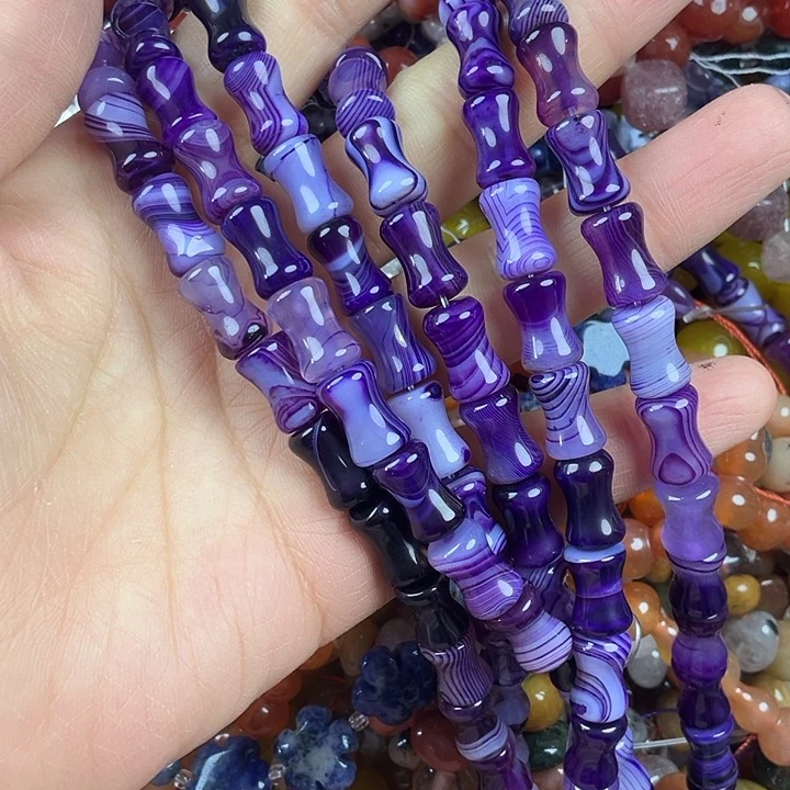 查罗石散珠合金卡8*12紫玛竹节一条