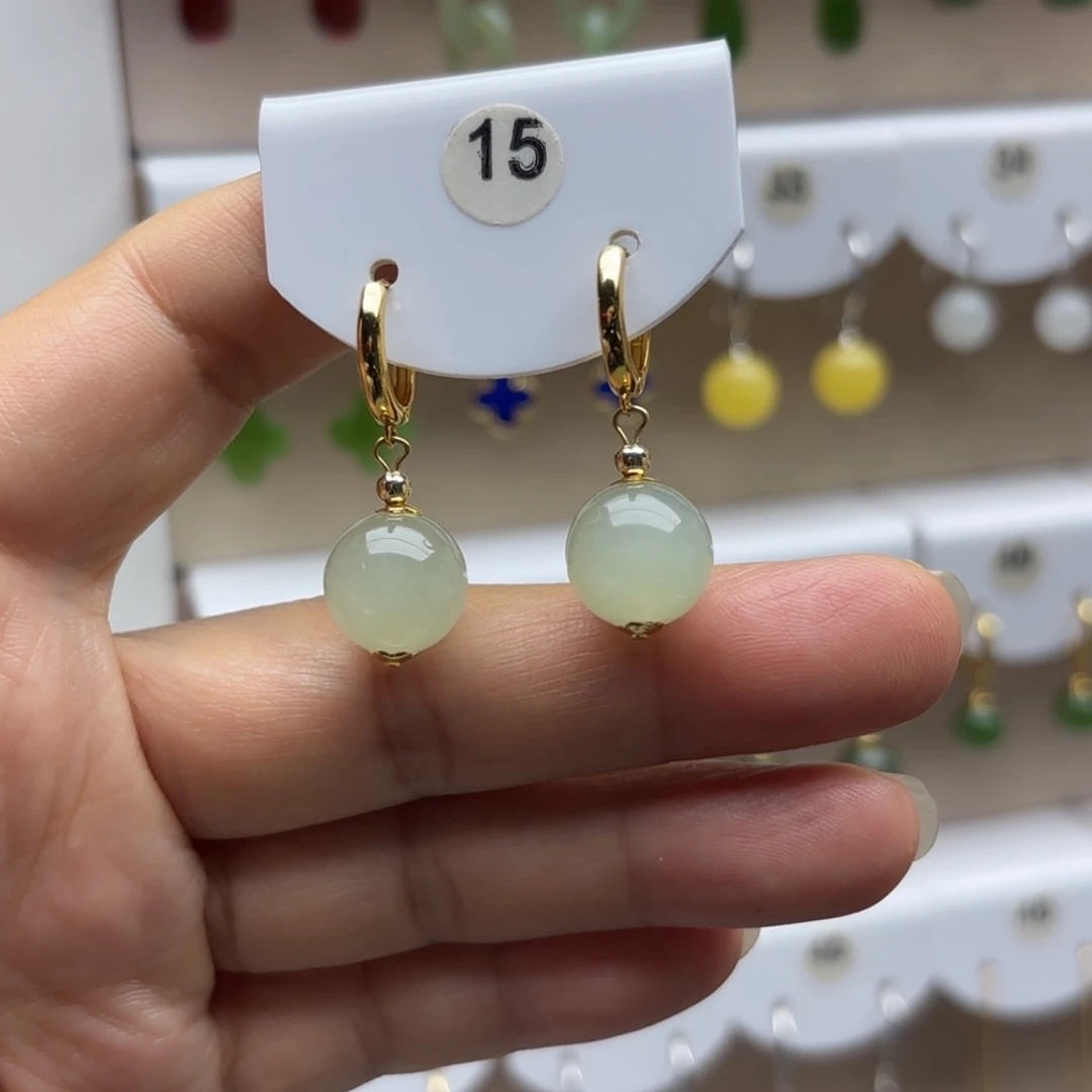 银S925镶嵌和田玉耳饰