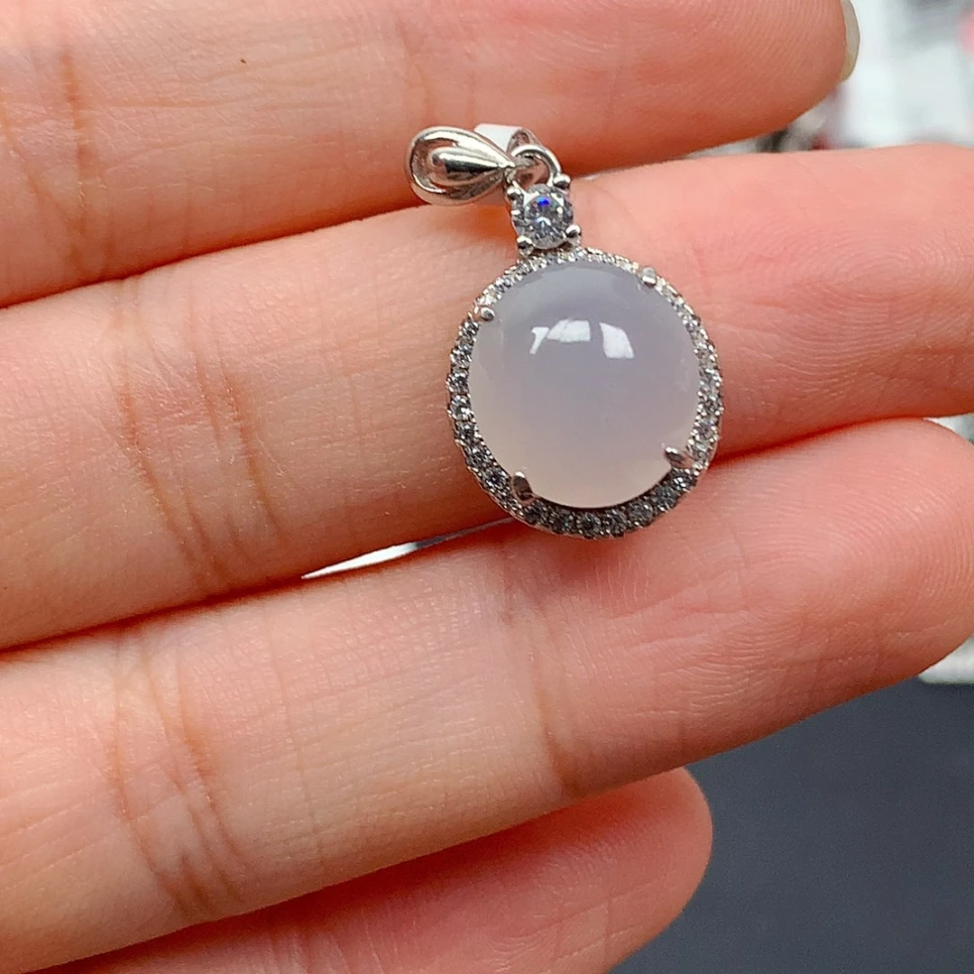 翡翠戒指银S925镶嵌天然翡翠吊坠