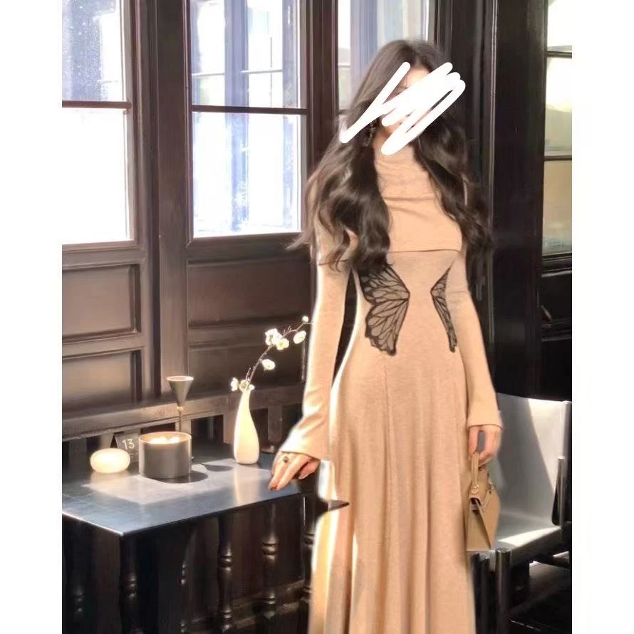 【大脸】蝶来新中式改良收腰连衣裙3003气质半高领可拆卸披肩3006