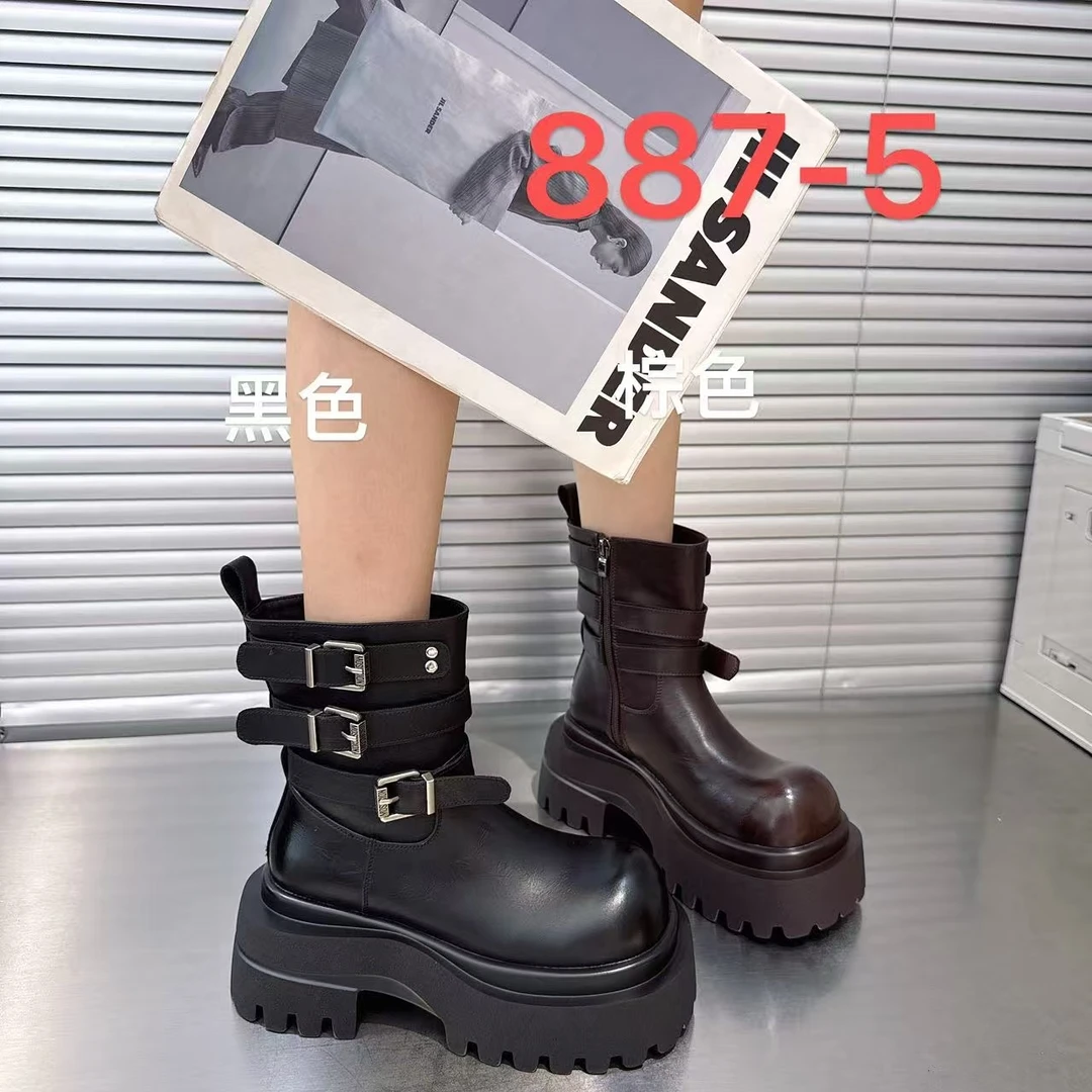 糖糖丨2025年秋季新款复古皮带扣大筒粗跟厚底马丁靴女;CS-9-25-9