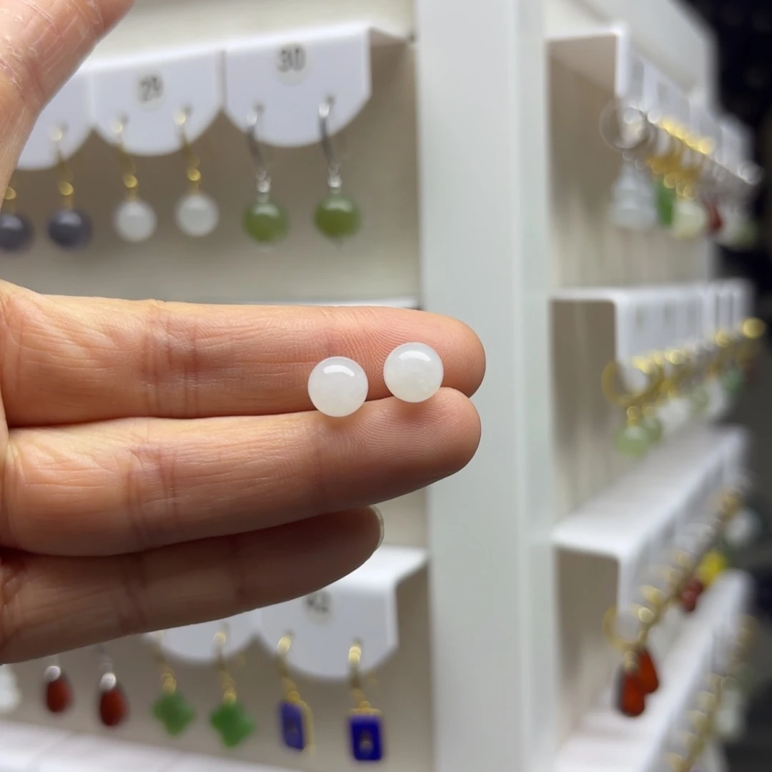 和田玉银S925镶嵌耳饰8