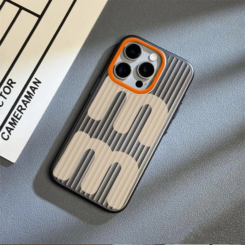 磨砂瓦楞纹适用苹果15手机壳16防摔14pro全包11高级感简约黑白