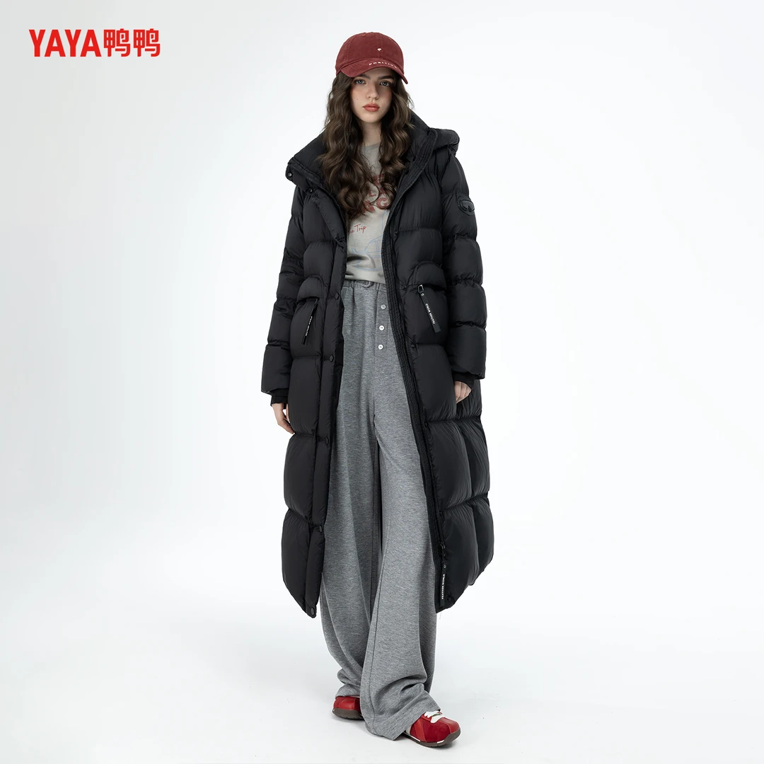 YAYA/鸭鸭休闲加厚立领连帽女款时尚高充绒长款羽绒服YE3B634952N
