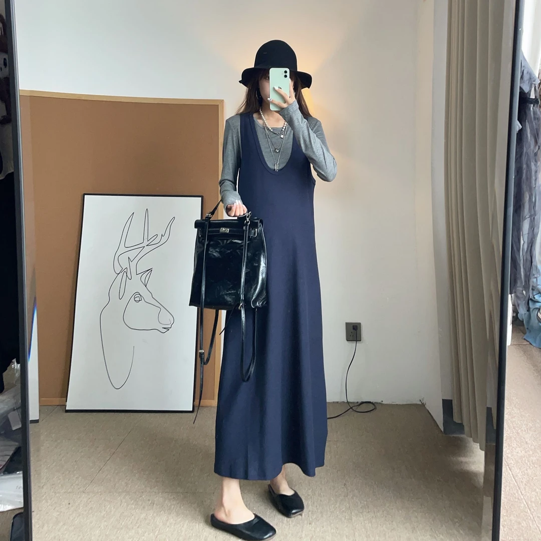 孕妇装秋装新款两件套中长款连衣裙时尚辣妈韩版宽松孕期裙子潮