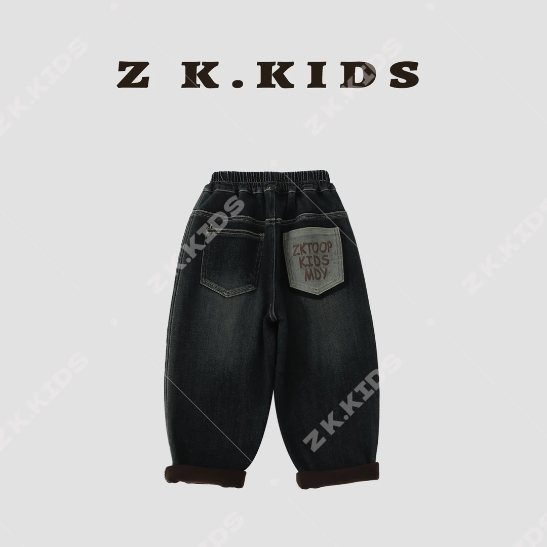 【Z＆K】冬款男童加绒保暖牛仔裤中大童简约重工6211055