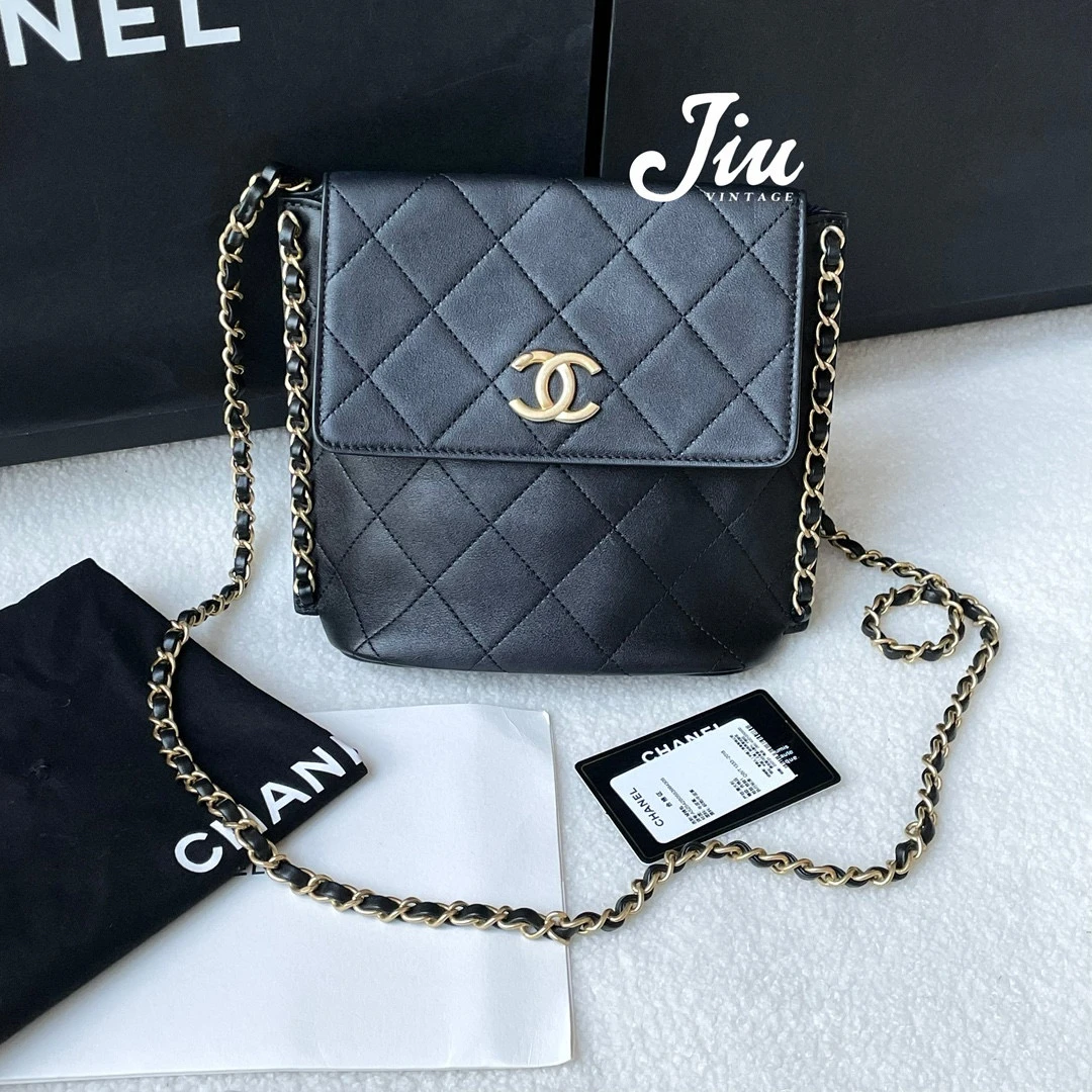 99新 Chanel/香奈儿 黑金嬉皮hobo链条包BJM11-0528