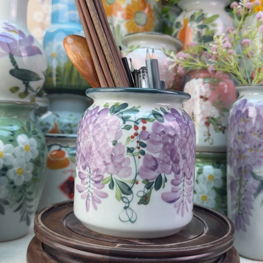 景德镇陶瓷手绘花瓶无孔