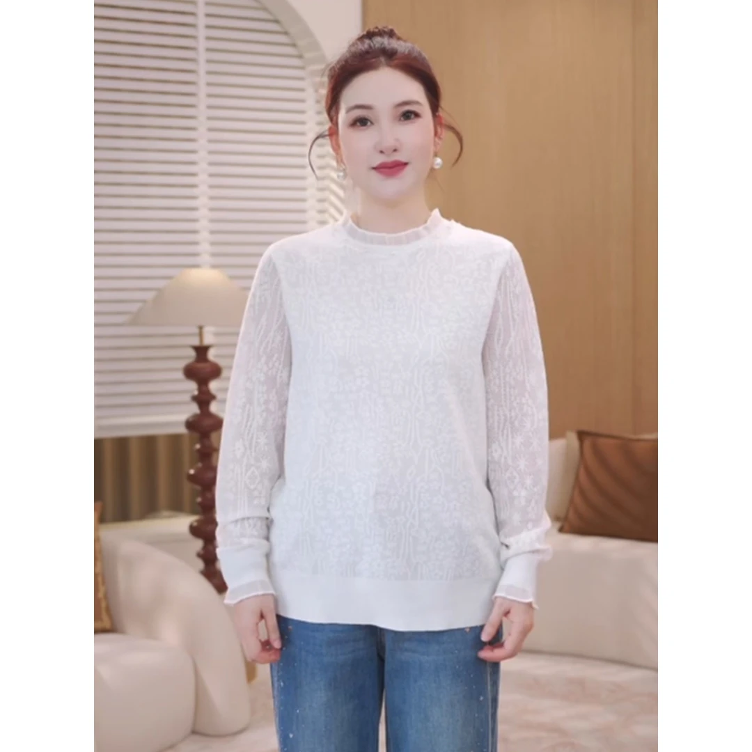 【绵羊毛混纺毛衣】MsShe大码女装冬气质钉珠欧根纱毛衣S~E2509026