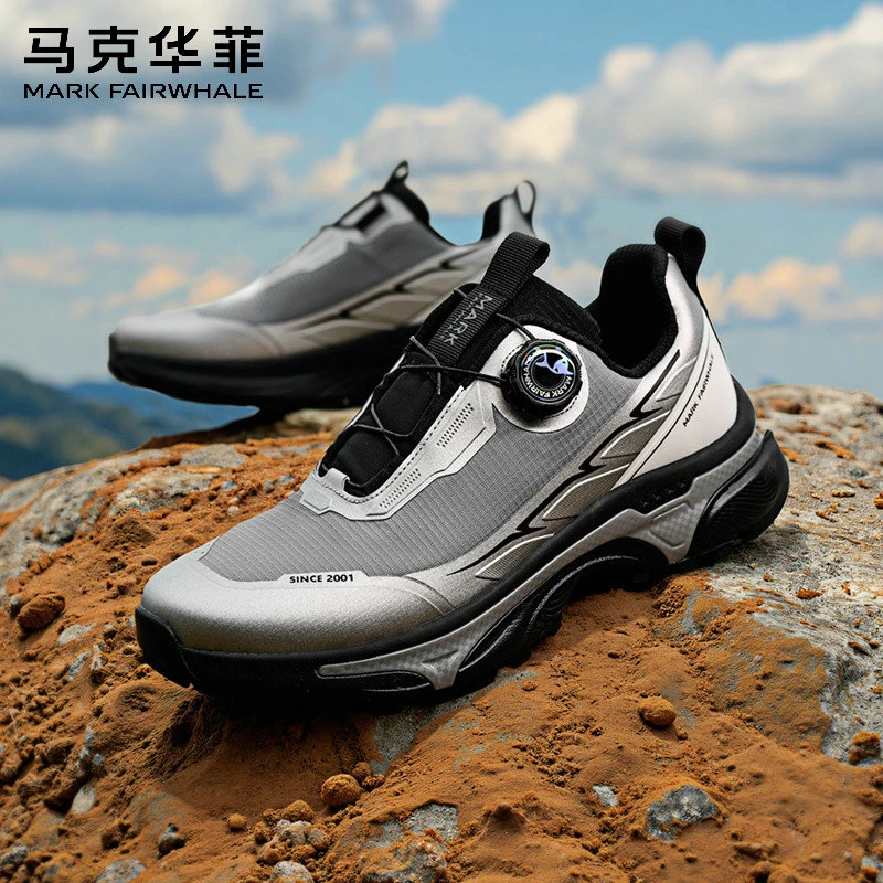 马克华菲男鞋旋转纽扣登山鞋2025新款户外骑行男士休闲运动老爹鞋