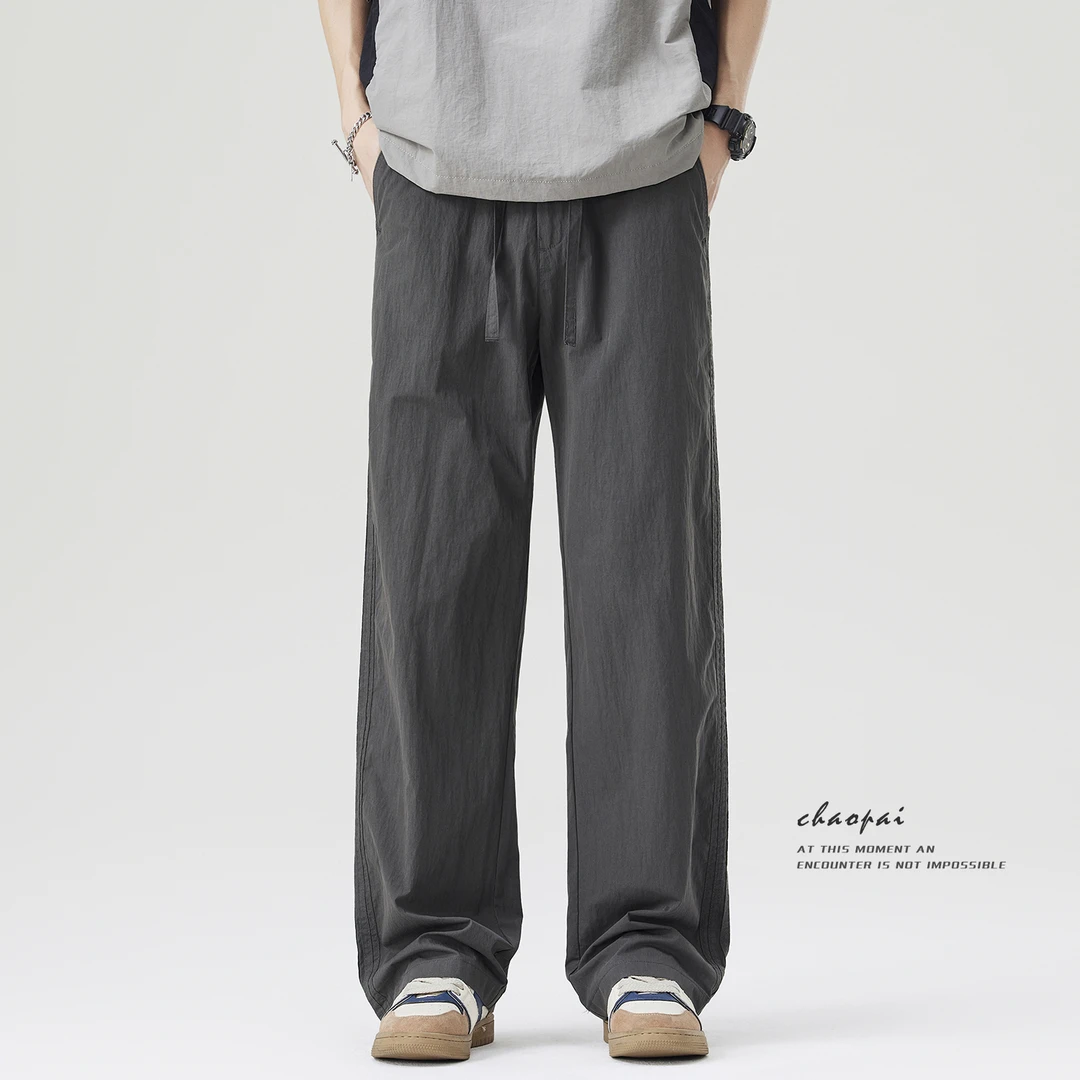 春夏薄款高端冰丝百搭裤男2025新款宽松阔腿直筒男裤透气速干裤子