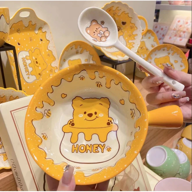 【蜂蜜小熊】6英寸手把碗加勺子陶瓷釉下彩工艺好物餐具套装易清洗