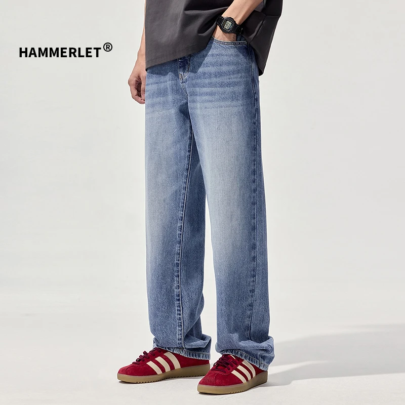 新款男士牛仔裤潮流宽松直筒裤夏季薄款百搭休闲潮牌水洗