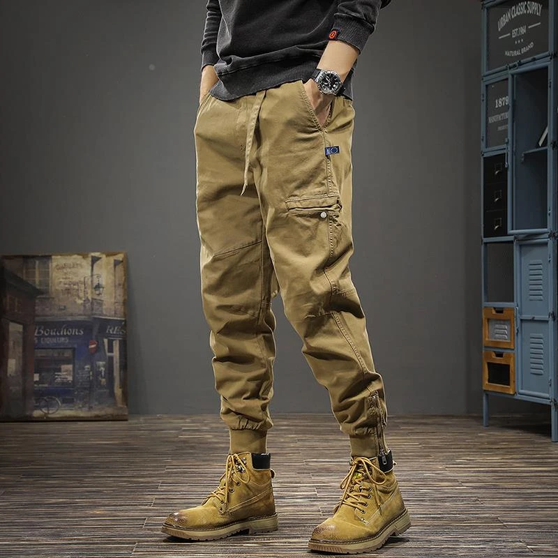 杜拉妮秋季拉链裤脚美式机能宽松工装裤男束脚休闲潮流修身长裤子