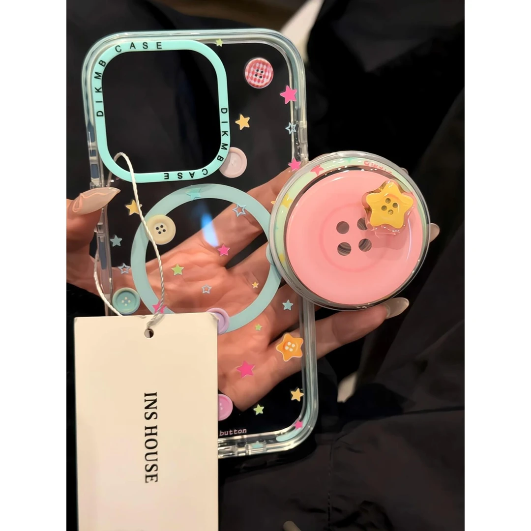 ins风旋转星星纽扣磁吸支架适用苹果16promax新款iphone16手机壳
