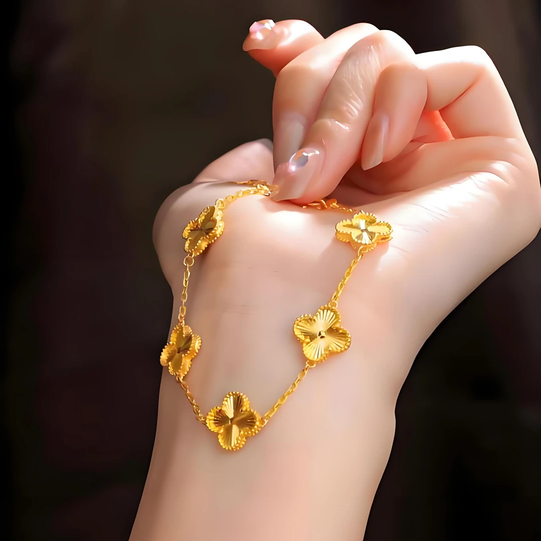 铜合金手链 镀K金（拍一发二送四叶草耳钉）五花四叶草手链轻奢时尚