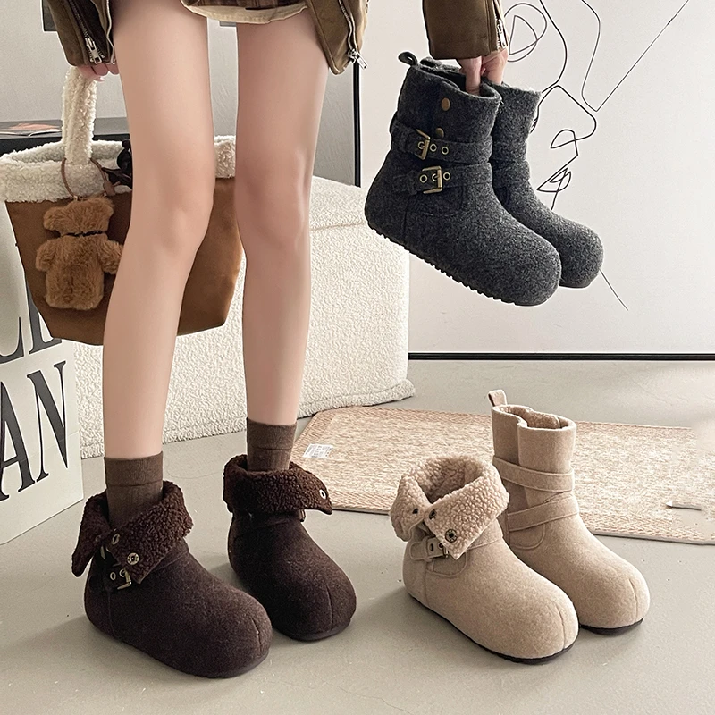 OJRZ内增高厚底勃肯鞋雪地靴女2025冬季新款两穿短靴加绒保暖棉鞋