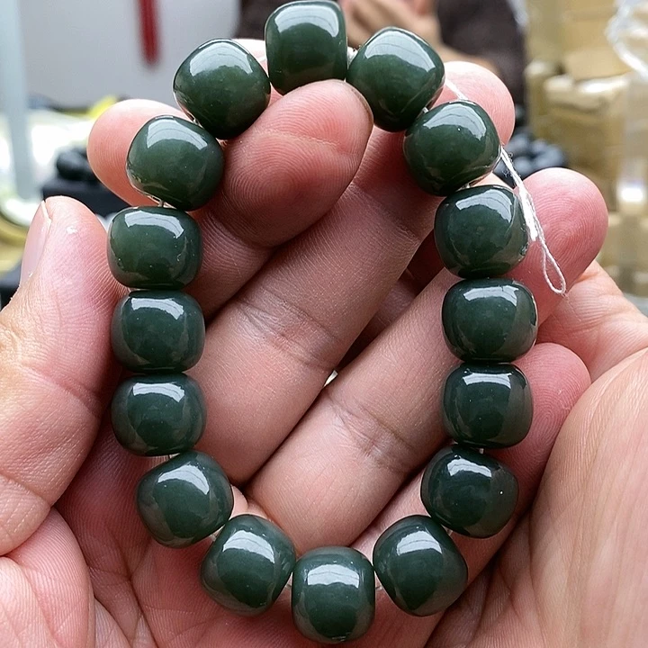 【闪购商品】未镶嵌手链和田玉14且末蓝圆