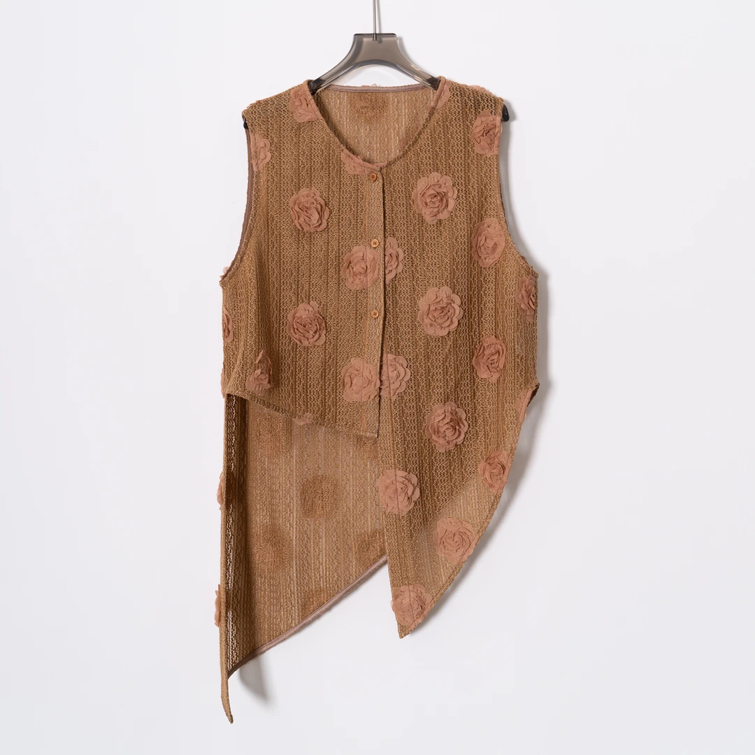 PW250465大码女装胖MM夏季时尚百搭重工刺绣面料无袖马甲