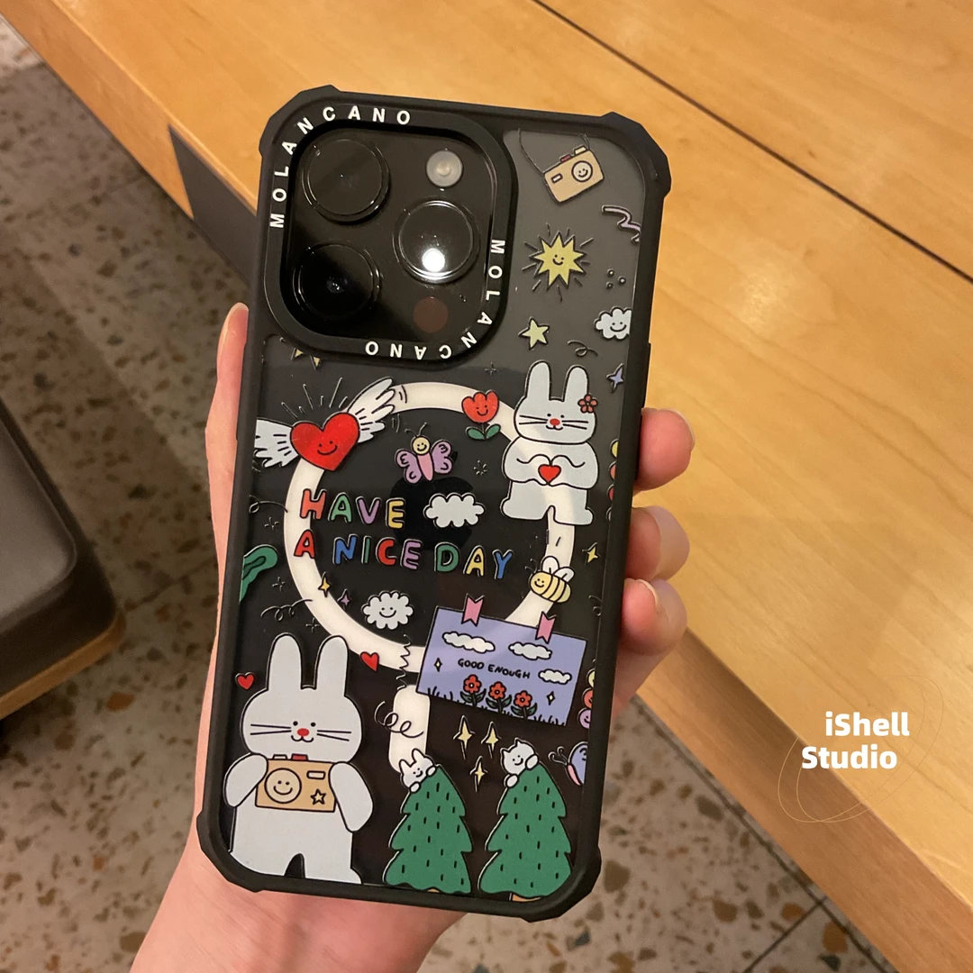MOLANCANO正版萌拍小兔透明磁吸适用苹果17Promax16pro防摔手机壳