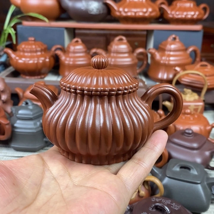 紫砂茶壶筋纹潘壶180CC原矿赵庄朱泥特价