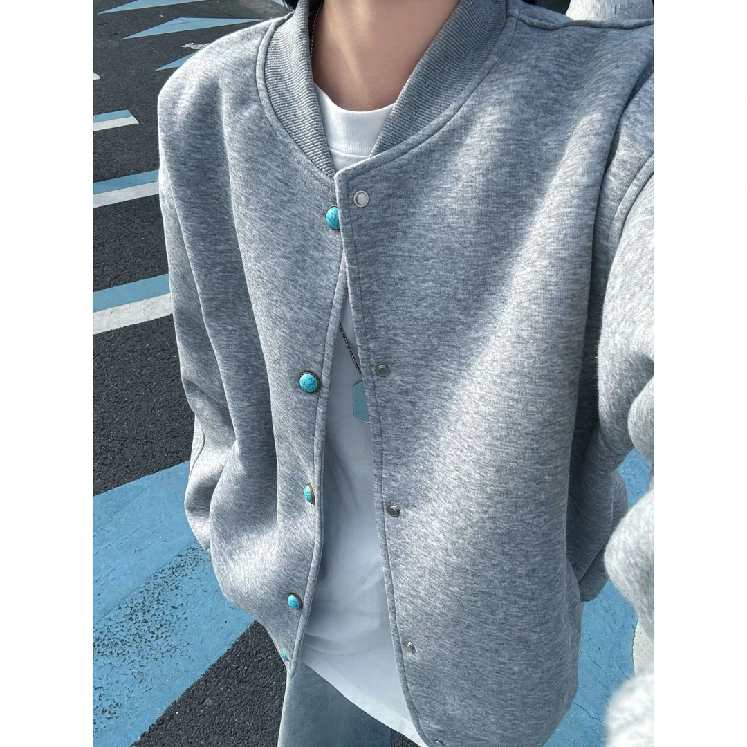 cleanfit秋季绿松石开衫卫衣男高级感美式重磅棒球服宽松情侣夹克