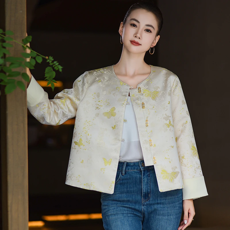 [蝴蝶飞舞]新中式国风宋锦提花外套女2025秋季新款高级感时尚上衣