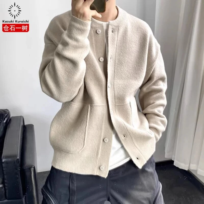 仓石一树潮牌韩版时尚开衫毛衣男2025春秋简约百搭休闲纯色针织衫