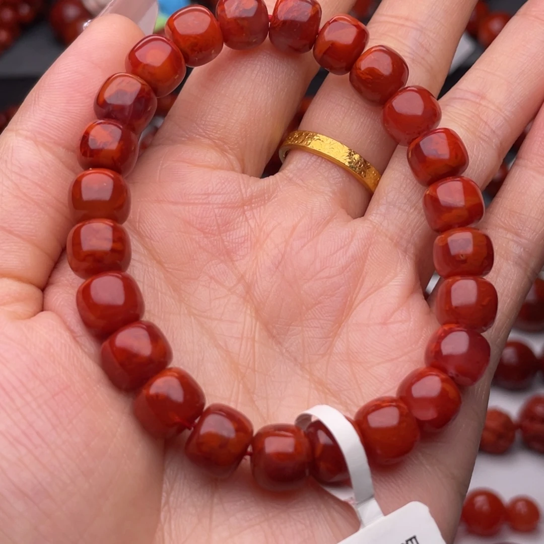 南红玛瑙未镶嵌手链9mm顶品瓦西牛血火焰老型手串