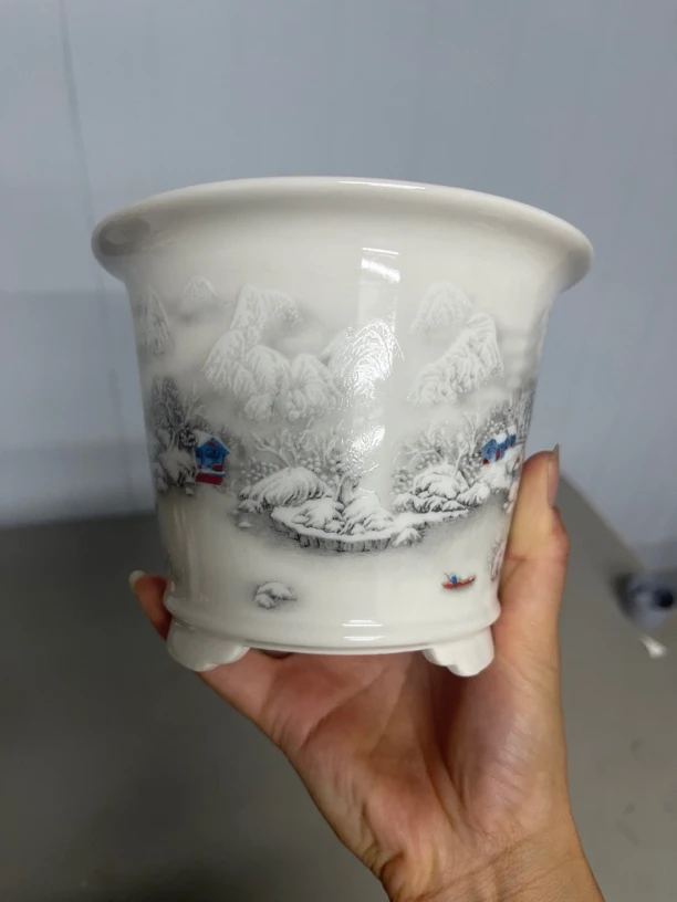 星宇高温贴画圆桶雪景花盆（内12-10）