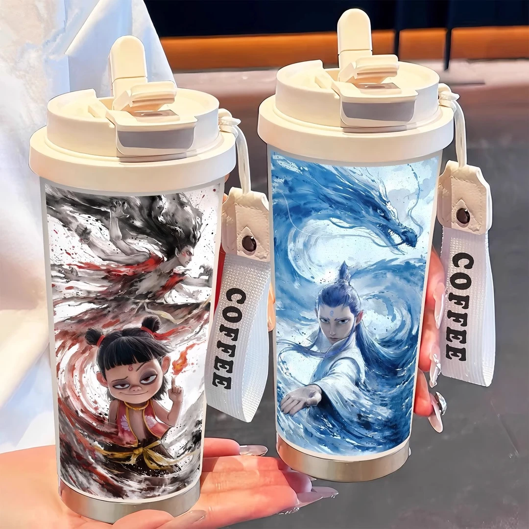 【316不锈钢保温杯】敖丙哪吒高颜值韩版吸管咖啡杯子大容量双饮
