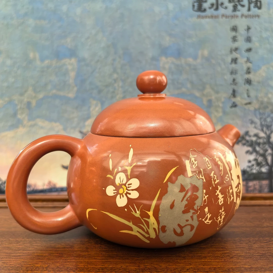 建水紫陶手工复烧刻填亮光