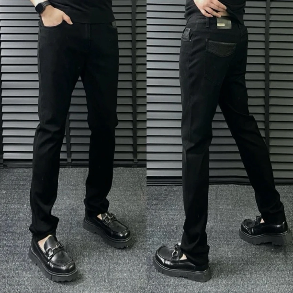 【黑武士】秋冬高级拼皮兜男士直筒牛仔裤防褪色高弹百搭修身80