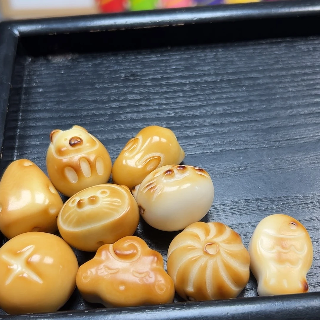 手串菩提根/象牙果微瑕炭烧混10颗有裂3号