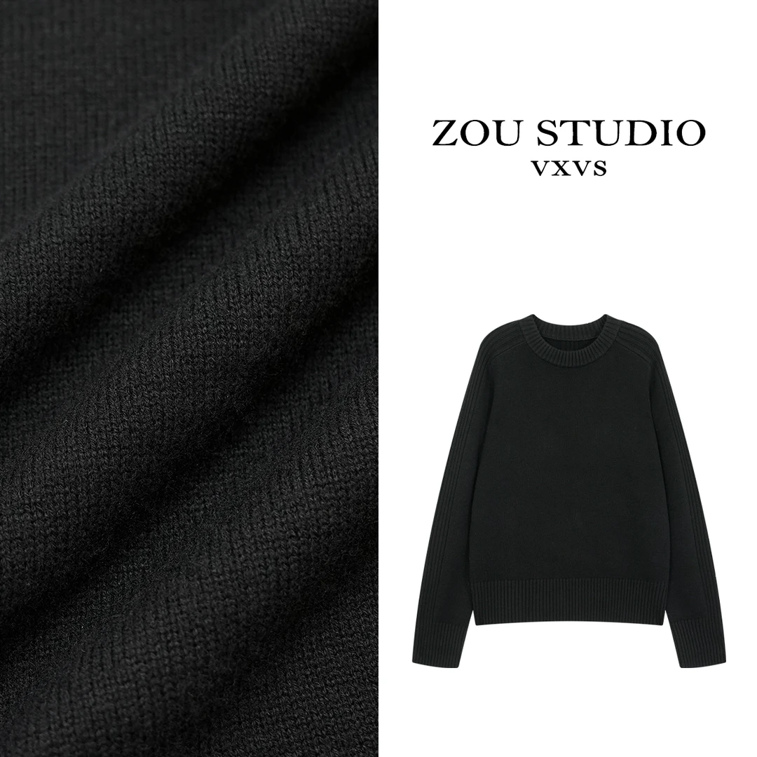 ZOU STUDIO【VXVS】 明星穿搭毛衣 100绵羊毛时尚纯色圆领毛衣50004