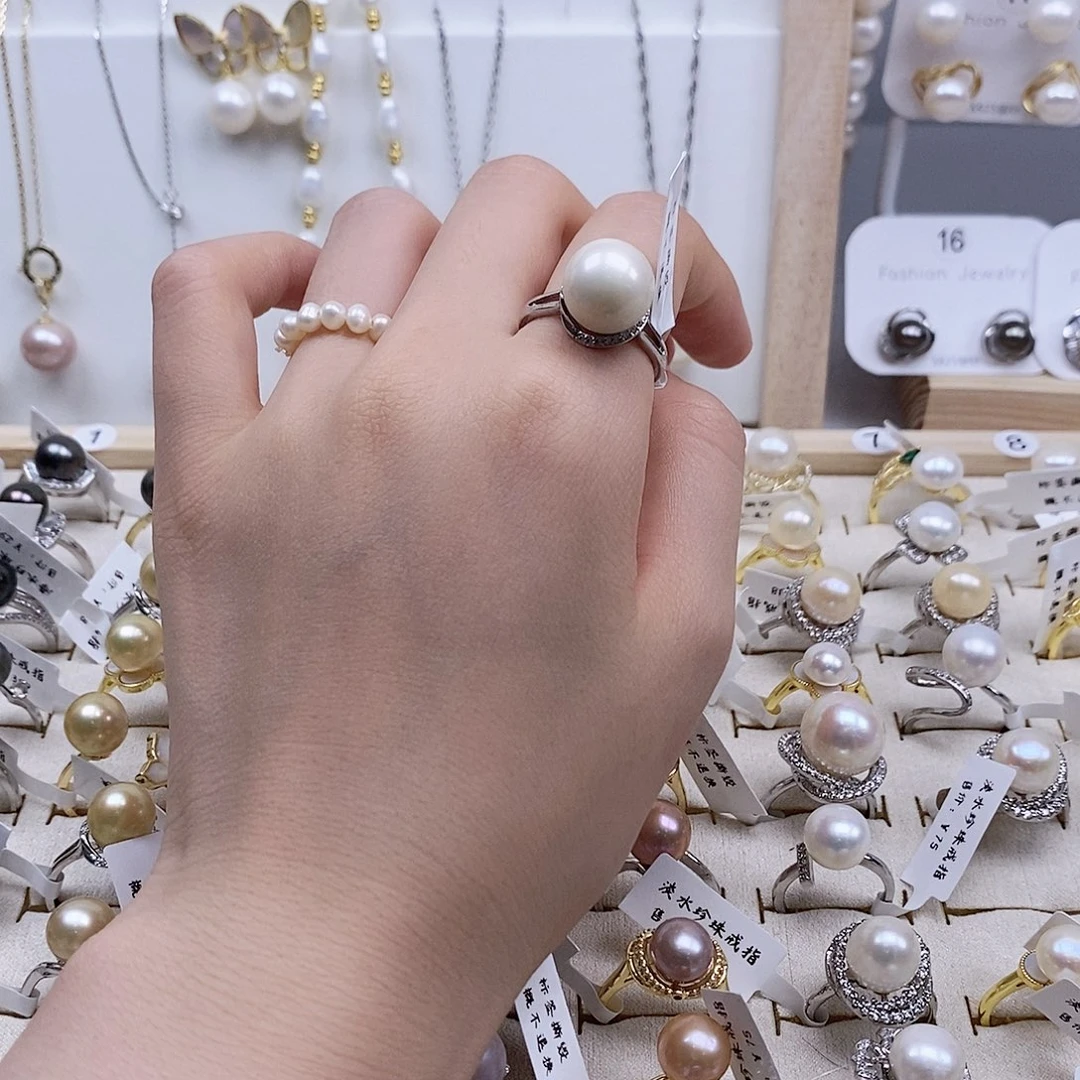 戒指银S925镶嵌淡水珍珠