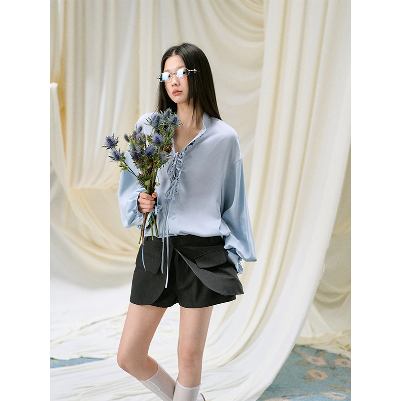 【定时开售】LLDC 13号14点  法式浪漫气质木耳边绑带衬衫女