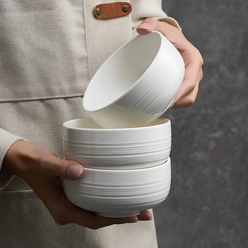 陶瓷家用米饭碗条纹餐具轻奢高级简约新家餐具陶瓷高颜值沙拉碗大
