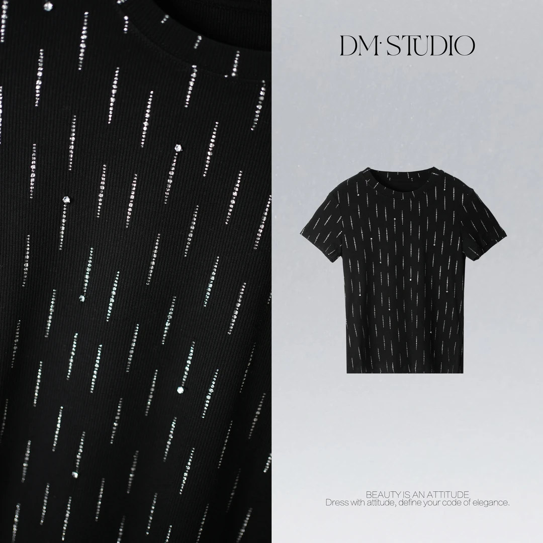 DEDM•STUDIO/小众设计款重工烫钻圆领短袖上衣T恤2506TX/J81716