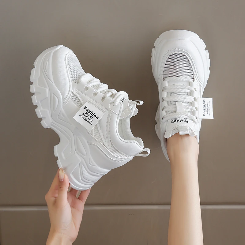 内增高女鞋2025夏季新款小个子显高百搭网面透气休闲运动老爹鞋女