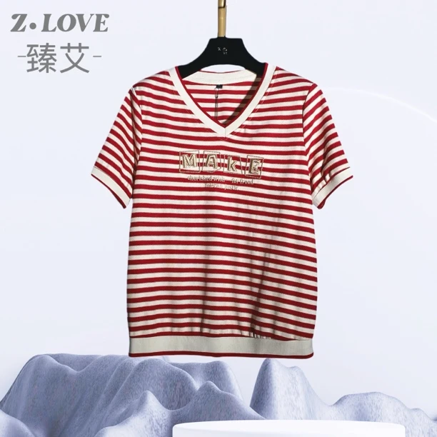 【条纹定律稀有红】6197夏季中老年短袖上衣休闲舒适有气质