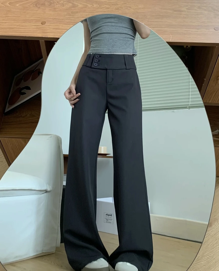 窄版微喇西装裤女夏季喇叭裤低腰辣妹拖地裤休闲直筒裤小个子裤子