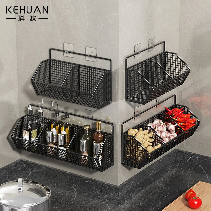 免打孔壁挂式厨房调料框生姜大蒜葱收纳盒家用神器碳钢材质无盖设