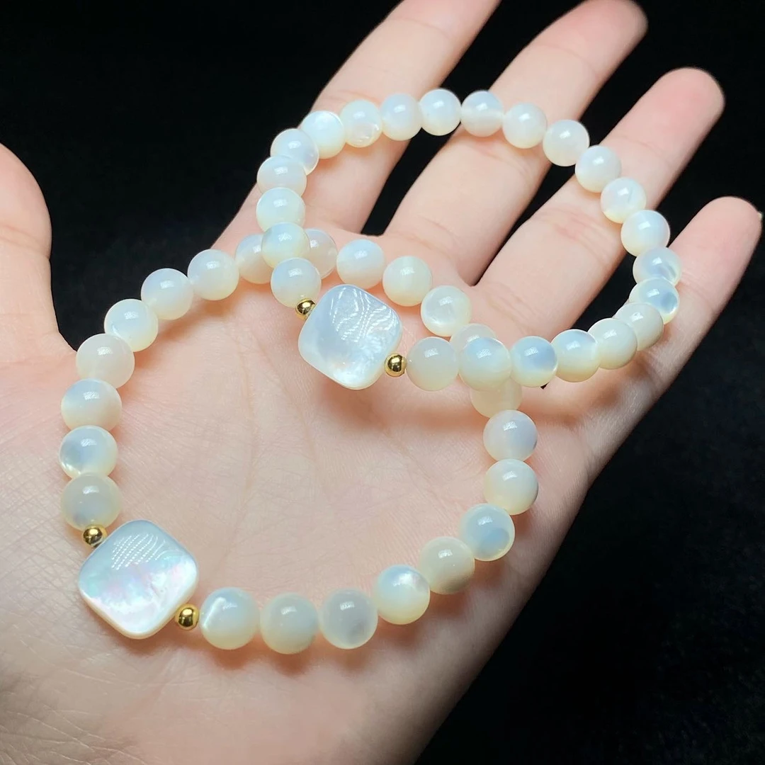 【小宝珠宝】23 T75672-白贝母DIY单圈手串-多样性发一件-6.5mm